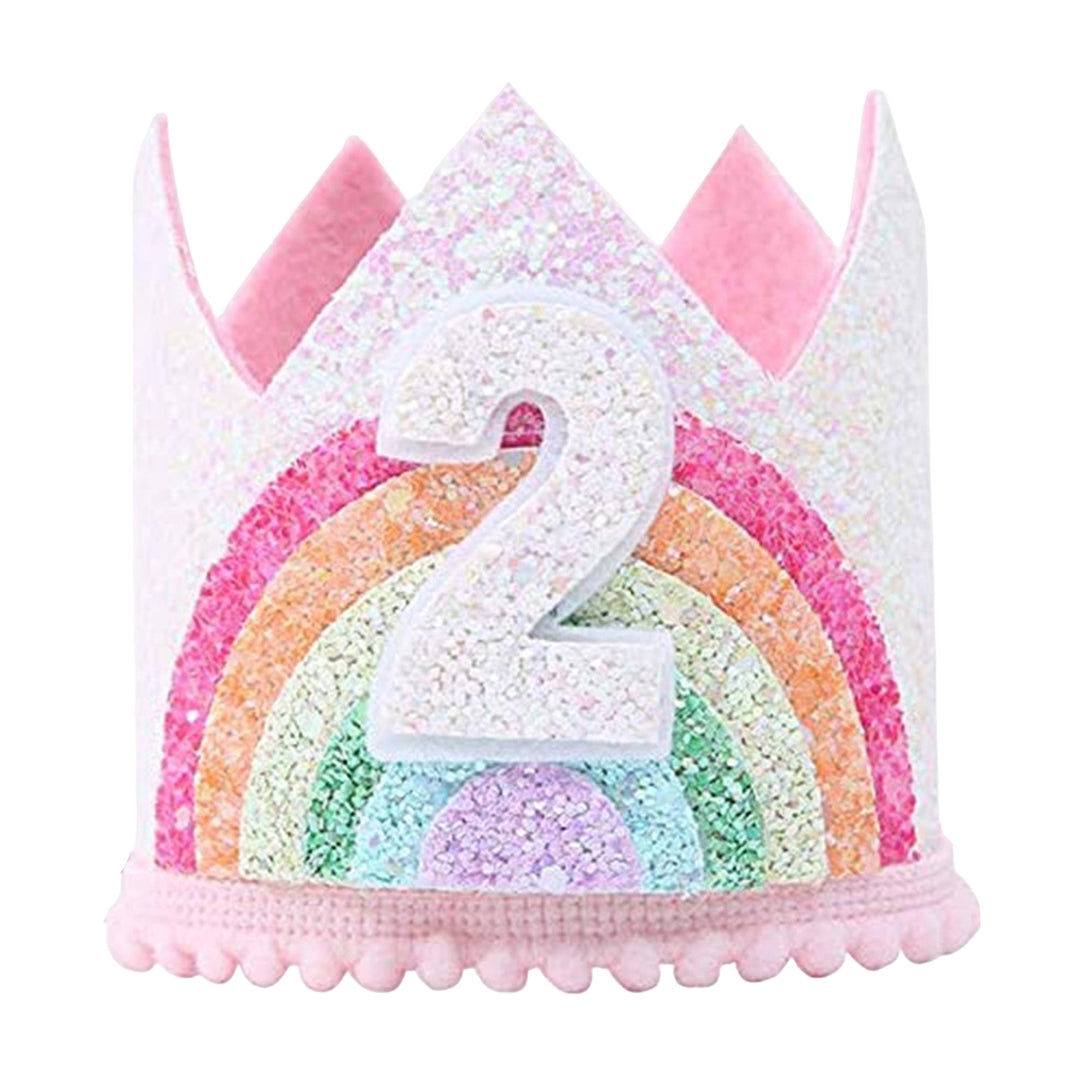 Shining Sequins Pink Series Elastic Band Number Hat Baby Felt Rainbow Theme Birthday Party Crown Hat Image 8