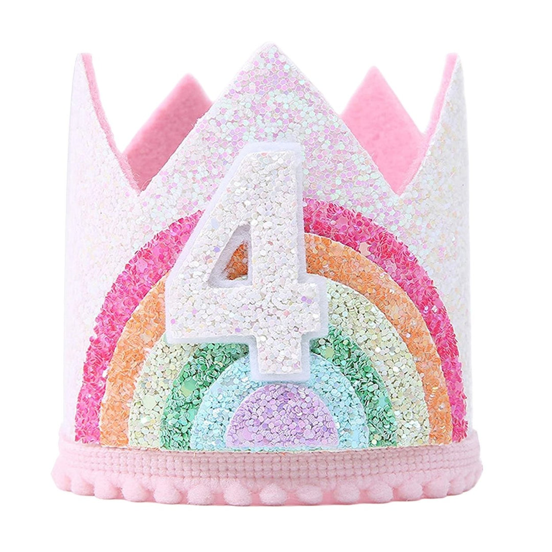 Shining Sequins Pink Series Elastic Band Number Hat Baby Felt Rainbow Theme Birthday Party Crown Hat Image 1