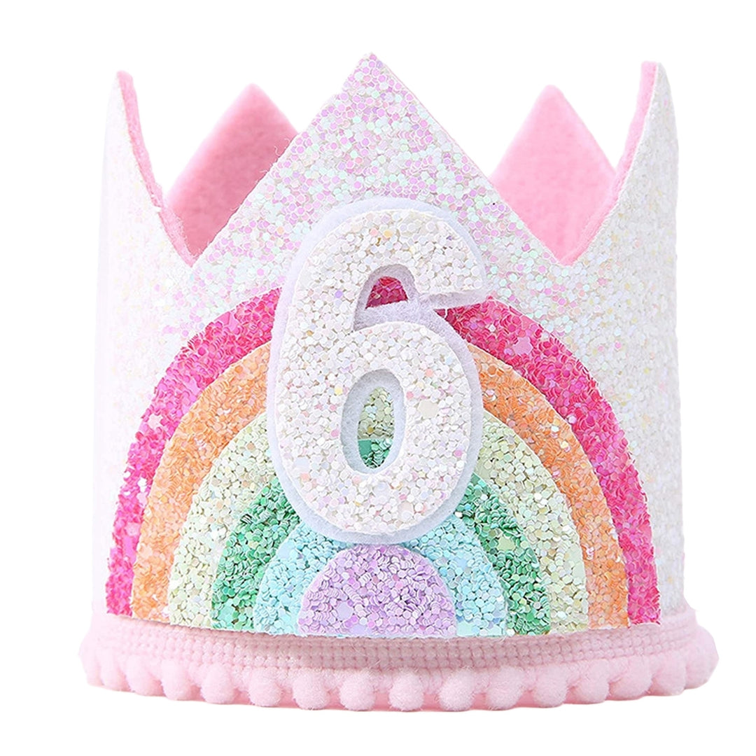 Shining Sequins Pink Series Elastic Band Number Hat Baby Felt Rainbow Theme Birthday Party Crown Hat Image 12