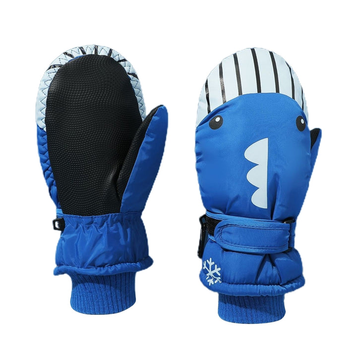 1 Pair Windproof Adjustable Fasten Tape Elastic Knitting Cuffs Children Gloves Winter Waterproof Cartoon Shark Shape Image 3
