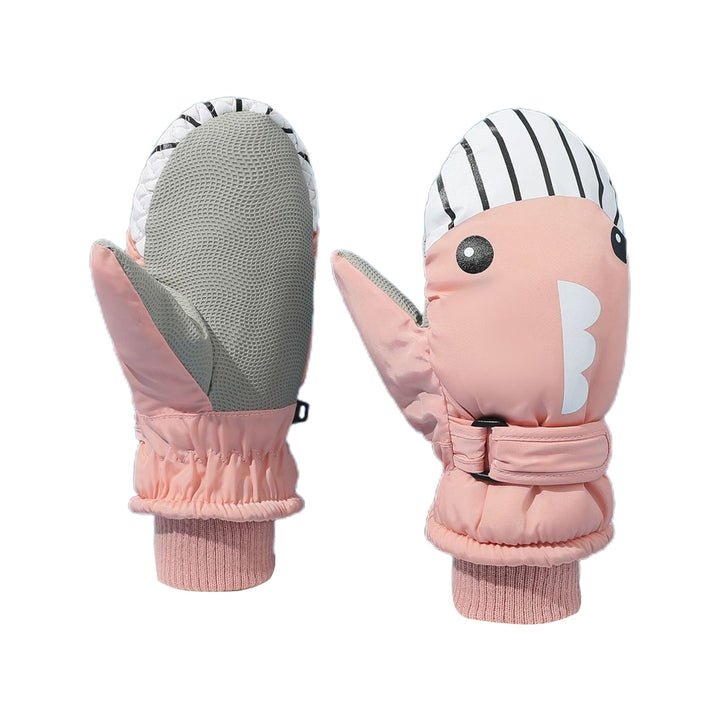 1 Pair Windproof Adjustable Fasten Tape Elastic Knitting Cuffs Children Gloves Winter Waterproof Cartoon Shark Shape Image 4