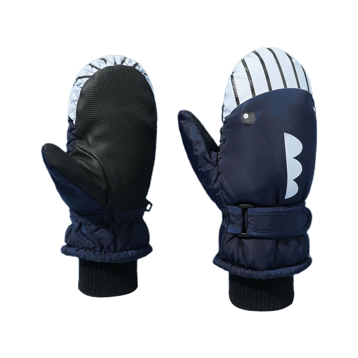 1 Pair Windproof Adjustable Fasten Tape Elastic Knitting Cuffs Children Gloves Winter Waterproof Cartoon Shark Shape Image 6