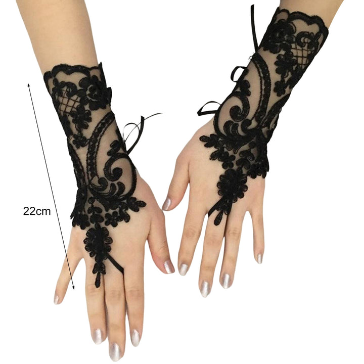 1 Pair Fingerless Wrist Length Lace-up Bridal Gloves See-through Lace Hollow Wedding Gloves Bridal Accessories Image 6