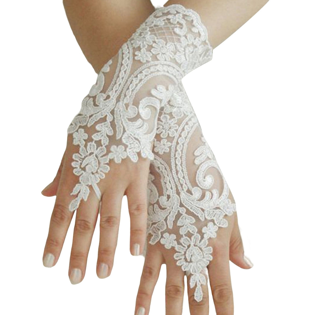 1 Pair Fingerless Wrist Length Lace-up Bridal Gloves See-through Lace Hollow Wedding Gloves Bridal Accessories Image 10