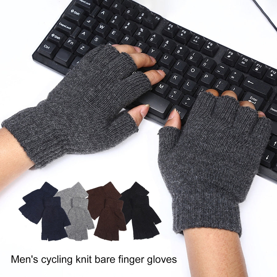 1 Pair Riding Gloves Fingerless Solid Color Stretch Elastic Cuff Autumn Winter Windproof Knitted Gloves Cycling Supplies Image 1