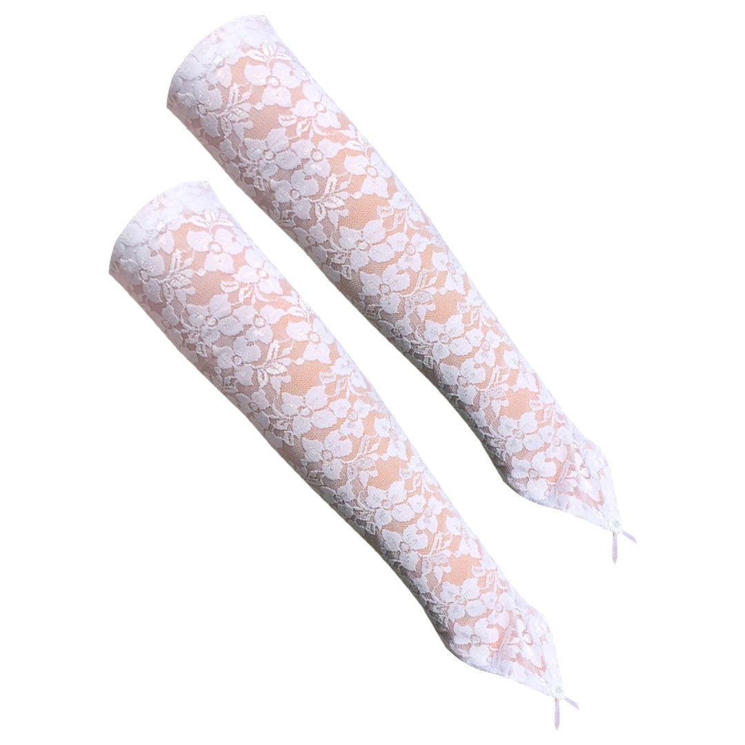 1 Pair Bridal Gloves Solid Color Lace See Through Hollow Out Rhinestone Hook Finger Long Fingerless Gloves Party Wear Image 12