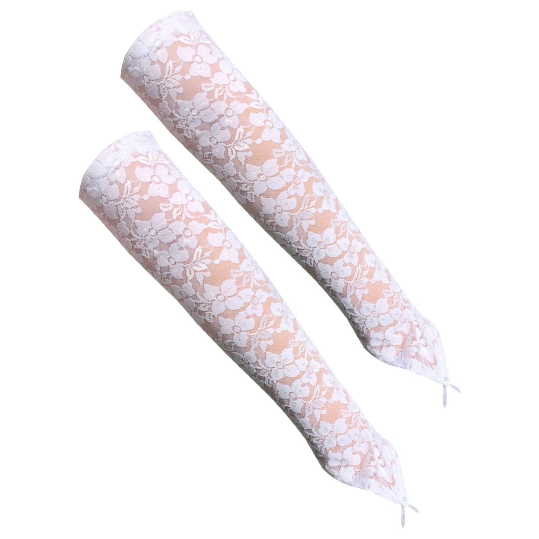 1 Pair Bridal Gloves Solid Color Lace See Through Hollow Out Rhinestone Hook Finger Long Fingerless Gloves Party Wear Image 1