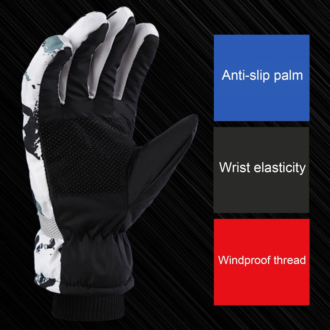 1 Pair Ski Gloves Touch Screen Thicken Plush Full Fingers Waterproof Windproof Shockproof Wrist Outdoor Cycling Gloves Image 7