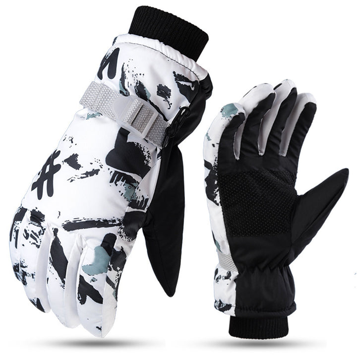 1 Pair Ski Gloves Touch Screen Thicken Plush Full Fingers Waterproof Windproof Shockproof Wrist Outdoor Cycling Gloves Image 8