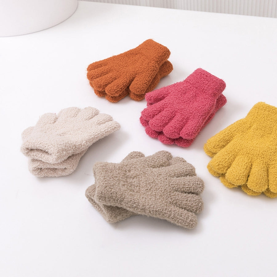 1 Pair Children Winter Gloves Full Fingers Knitting Fleece Solid Color Anti-slip Keep Warm One Size Skiing Boys Girls Image 1