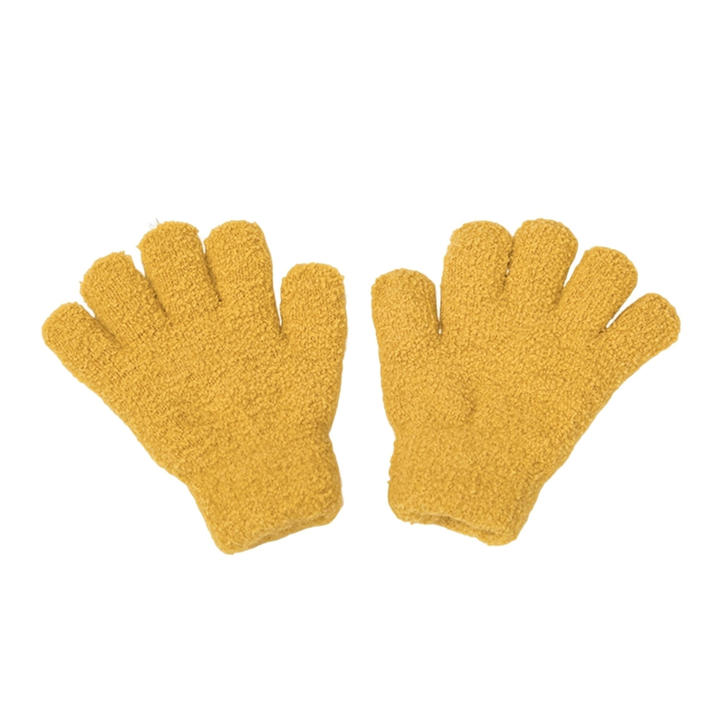 1 Pair Children Winter Gloves Full Fingers Knitting Fleece Solid Color Anti-slip Keep Warm One Size Skiing Boys Girls Image 2