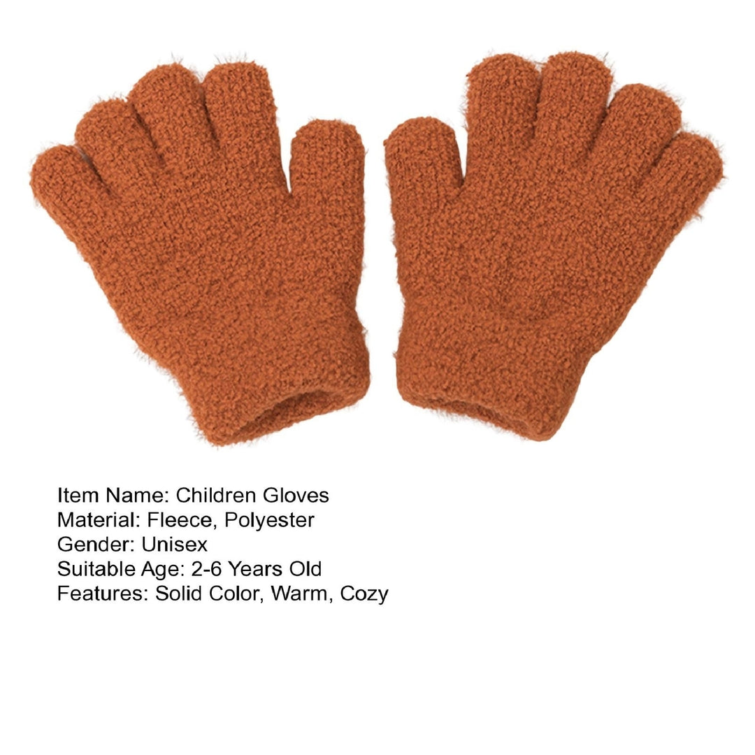 1 Pair Children Winter Gloves Full Fingers Knitting Fleece Solid Color Anti-slip Keep Warm One Size Skiing Boys Girls Image 3