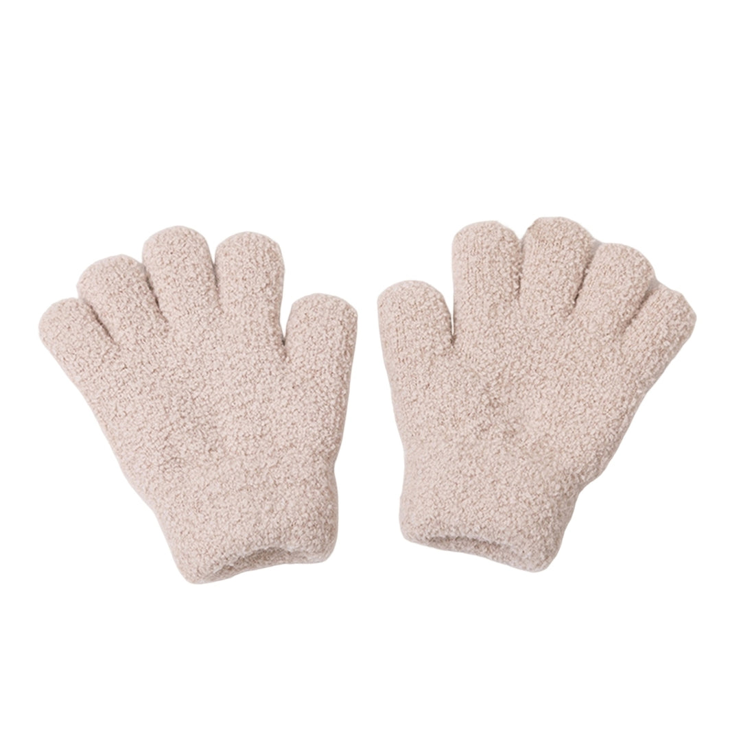 1 Pair Children Winter Gloves Full Fingers Knitting Fleece Solid Color Anti-slip Keep Warm One Size Skiing Boys Girls Image 4