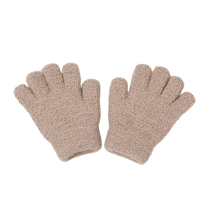 1 Pair Children Winter Gloves Full Fingers Knitting Fleece Solid Color Anti-slip Keep Warm One Size Skiing Boys Girls Image 4