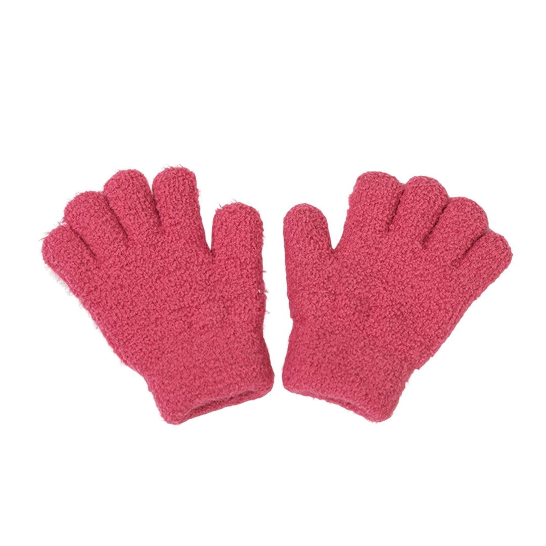 1 Pair Children Winter Gloves Full Fingers Knitting Fleece Solid Color Anti-slip Keep Warm One Size Skiing Boys Girls Image 6
