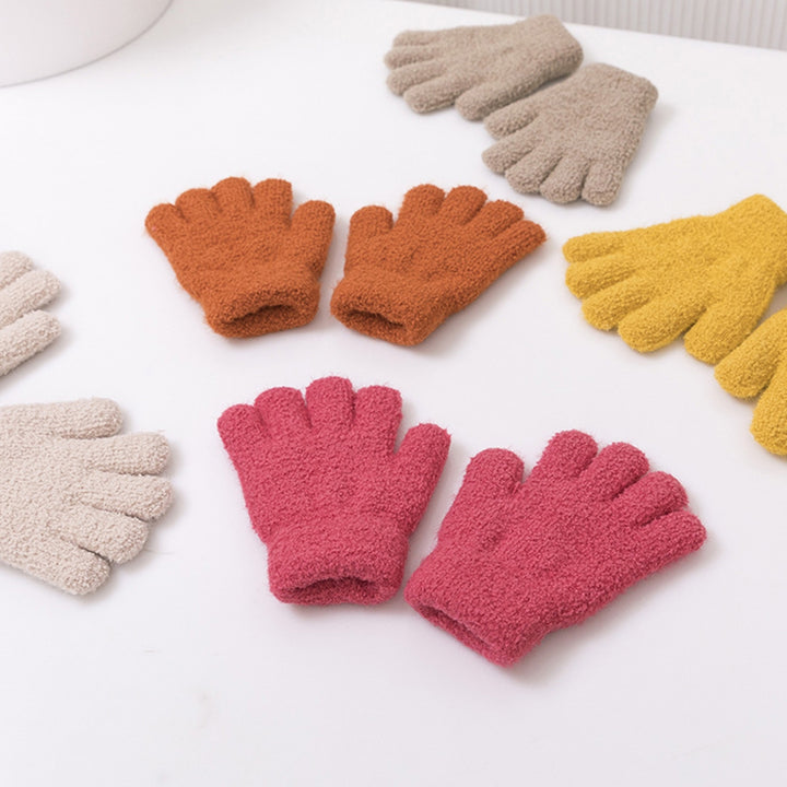 1 Pair Children Winter Gloves Full Fingers Knitting Fleece Solid Color Anti-slip Keep Warm One Size Skiing Boys Girls Image 8