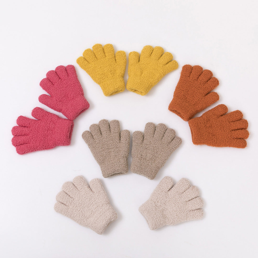 1 Pair Children Winter Gloves Full Fingers Knitting Fleece Solid Color Anti-slip Keep Warm One Size Skiing Boys Girls Image 9