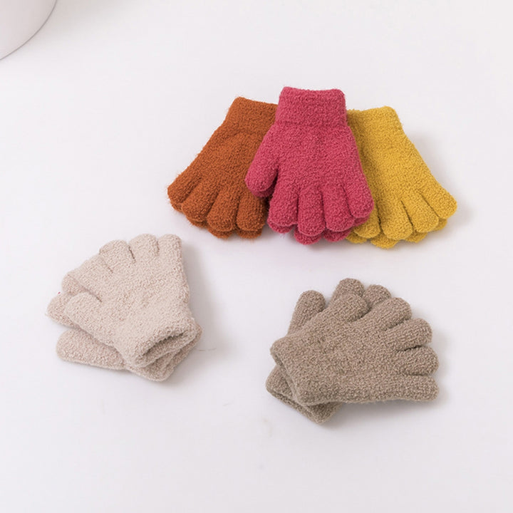 1 Pair Children Winter Gloves Full Fingers Knitting Fleece Solid Color Anti-slip Keep Warm One Size Skiing Boys Girls Image 11