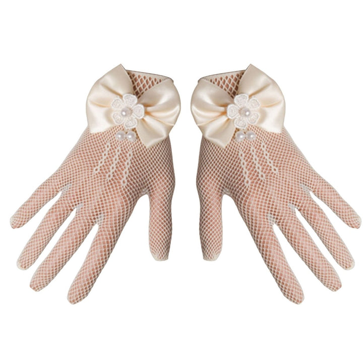 1 Pair Wedding Flower Girl Gloves Romantic See-through Hollow Out Big Bow-knot Fishnet Wedding Image 1