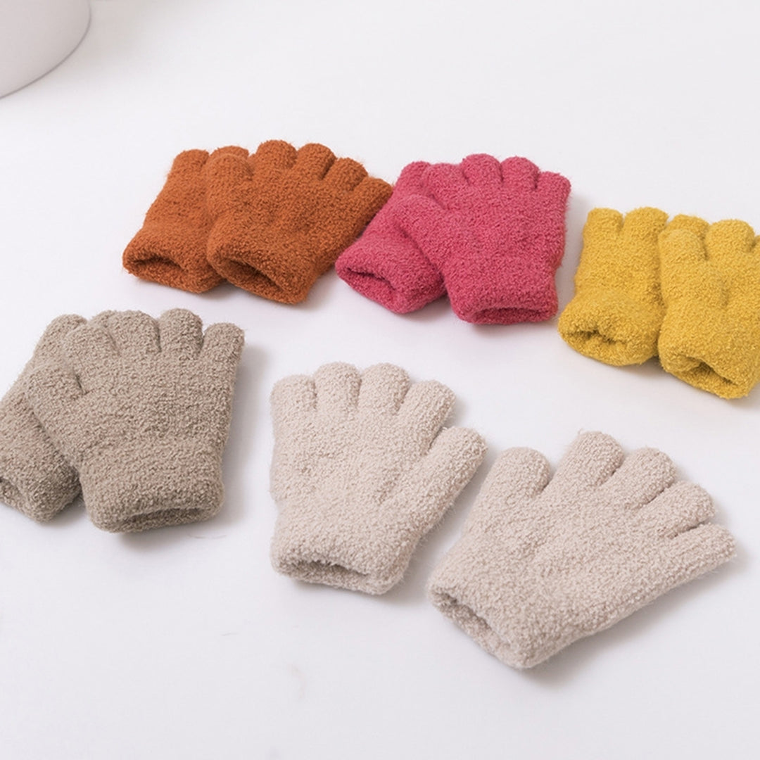 1 Pair Children Winter Gloves Full Fingers Knitting Fleece Solid Color Anti-slip Keep Warm One Size Skiing Boys Girls Image 12