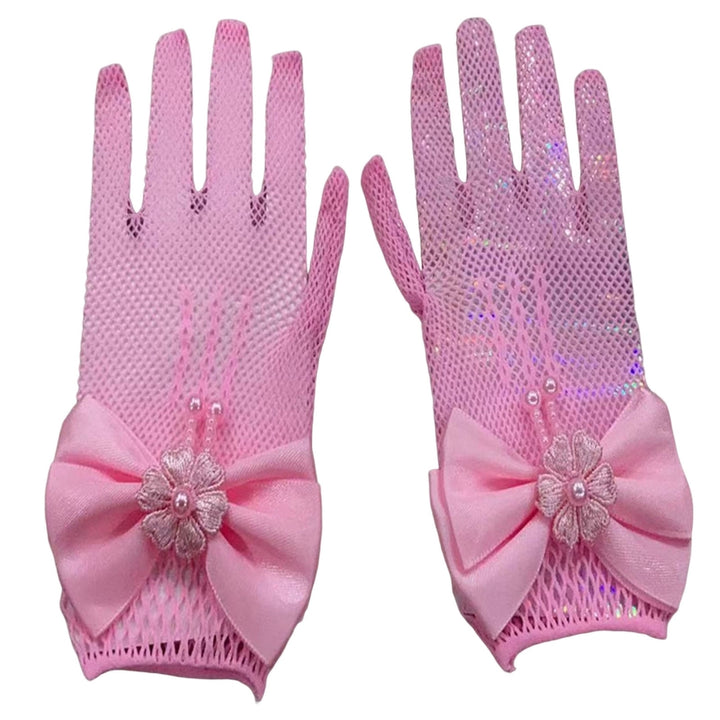 1 Pair Wedding Flower Girl Gloves Romantic See-through Hollow Out Big Bow-knot Fishnet Wedding Image 6