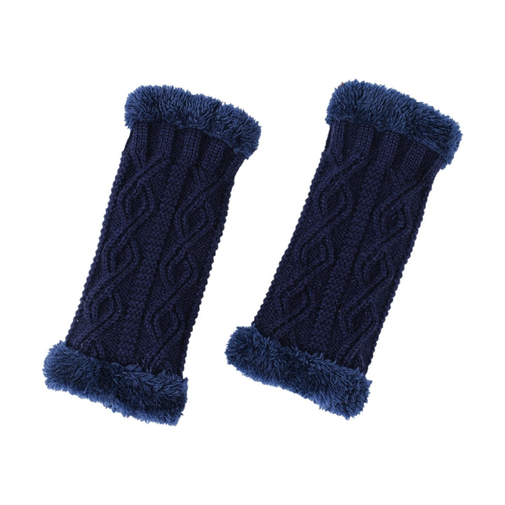 1 Pair Thumbhole Design Thickened Fleece Lining Knitted Gloves Women Winter Solid Rhombus Texture Fingerless Mittens Image 10