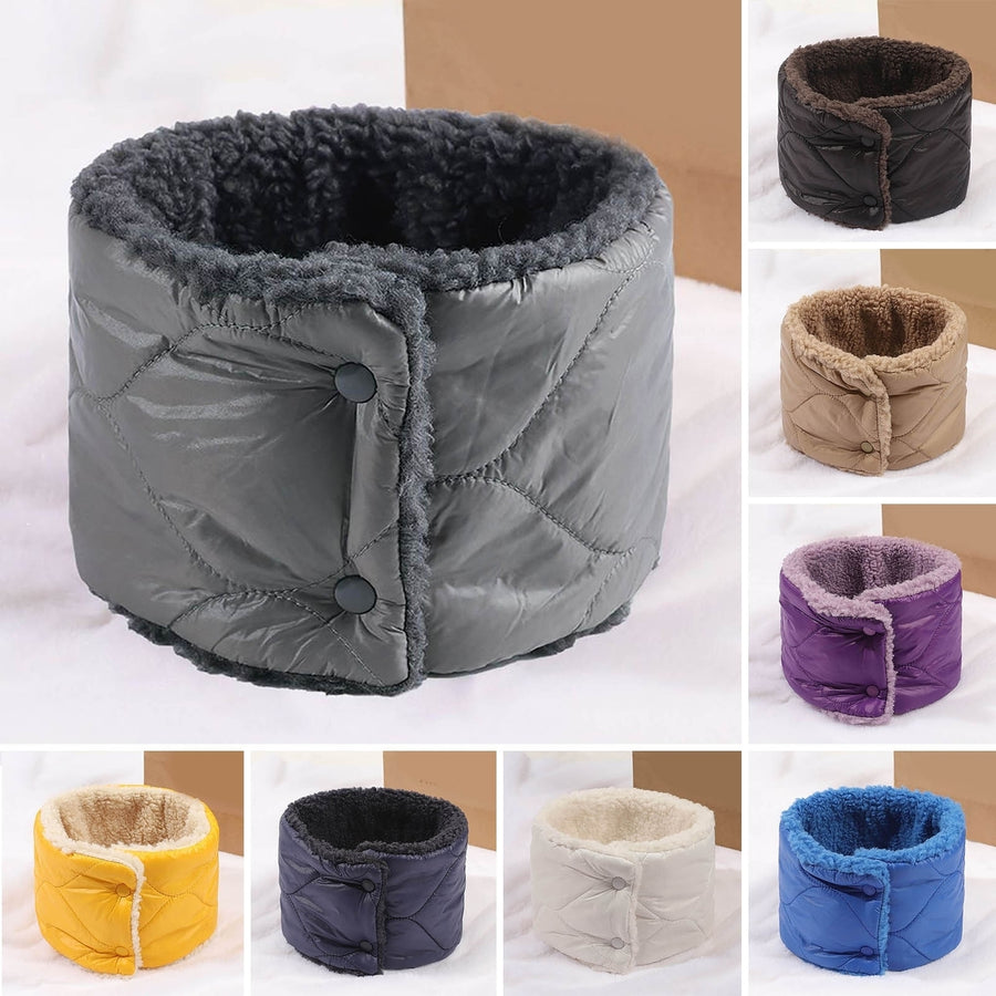 Unisex Neckerchief Down Thickened Solid Color Buttons Autumn Winter Fleece Lined Men Women Scarf Daily Wear Image 1
