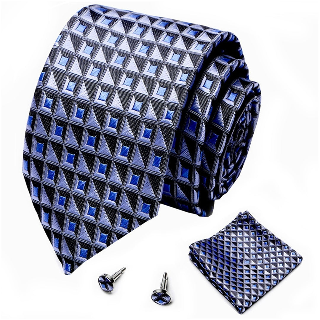 1 Set Men Tie Fashion Pattern Striped Formal Arrowhead Type Exquisite Silk-like Looking Tie Cufflinks Pocket Squares Image 3