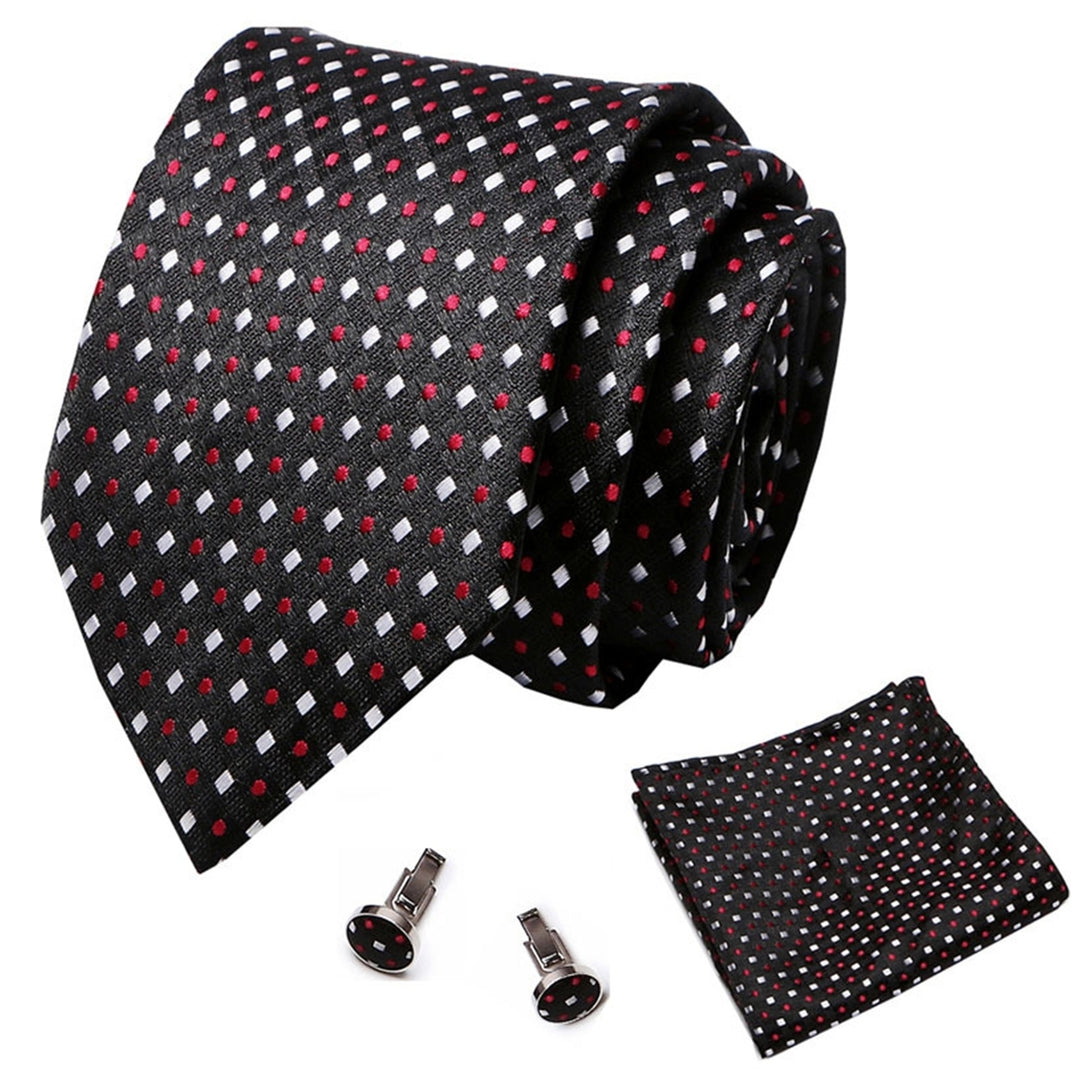 1 Set Men Tie Fashion Pattern Striped Formal Arrowhead Type Exquisite Silk-like Looking Tie Cufflinks Pocket Squares Image 4