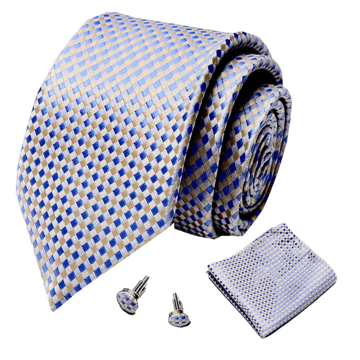 1 Set Men Tie Fashion Pattern Striped Formal Arrowhead Type Exquisite Silk-like Looking Tie Cufflinks Pocket Squares Image 8
