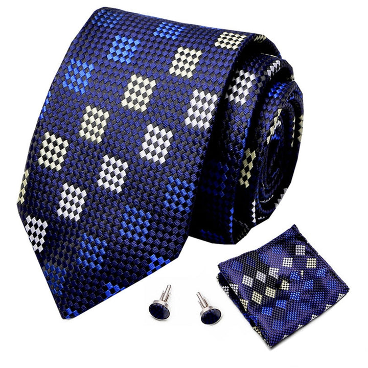 1 Set Men Tie Fashion Pattern Striped Formal Arrowhead Type Exquisite Silk-like Looking Tie Cufflinks Pocket Squares Image 9