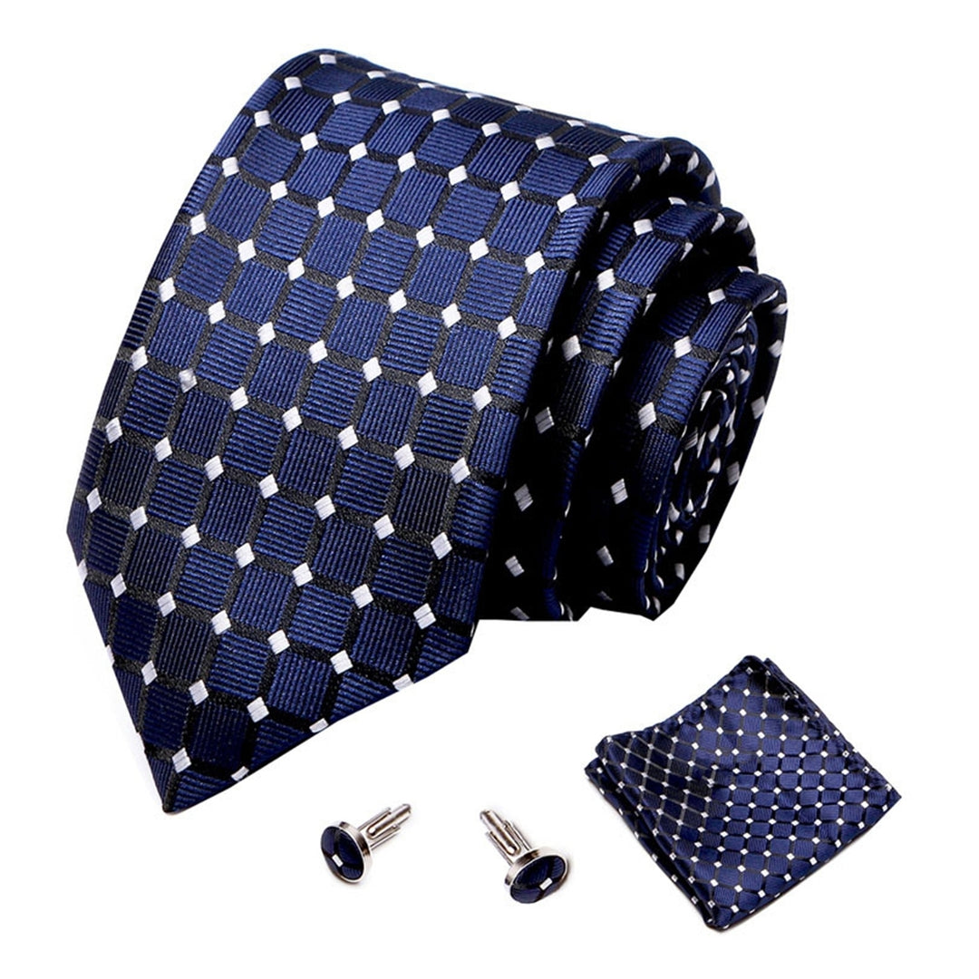 1 Set Men Tie Fashion Pattern Striped Formal Arrowhead Type Exquisite Silk-like Looking Tie Cufflinks Pocket Squares Image 12