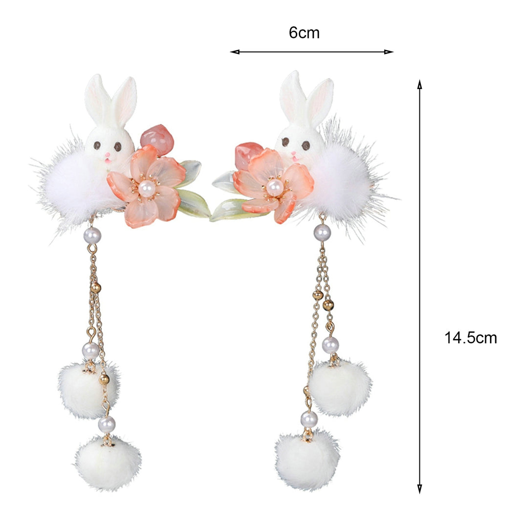 1 Pair Hanfu Hairpins Plush Ball Rabbit Decor Long Tassel Flower Chain Decorative Beads Anti-slip Cosplay Hanfu Image 6