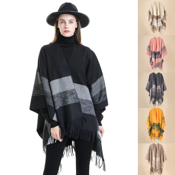 Autumn Winter Women Scarf Plaid Print Tassels Thickened Coldproof Bohemian Geometric Shape Shawl Cloak Daily Wear Image 7