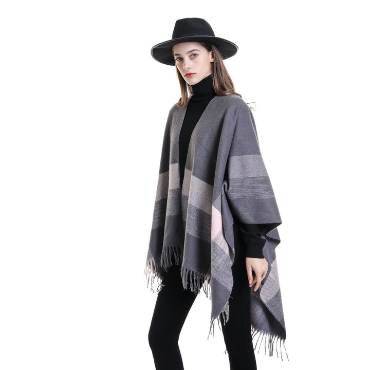 Autumn Winter Women Scarf Plaid Print Tassels Thickened Coldproof Bohemian Geometric Shape Shawl Cloak Daily Wear Image 8