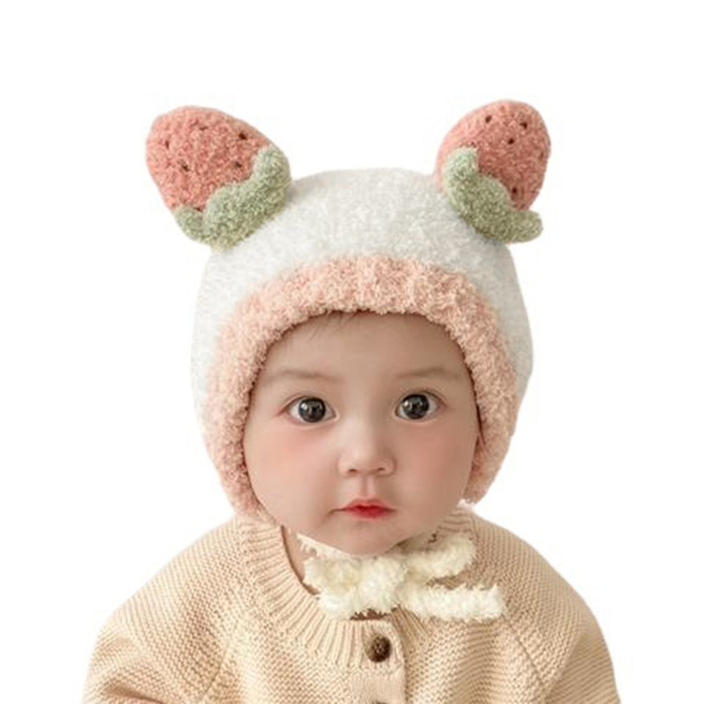 Children Hat Ultra Soft Windproof Rope Keep Warm Contrast Color Newborn Toddler Cartoon Bear Earflap Knitted Beanie Baby Image 2