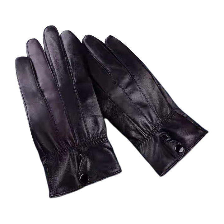 1 Pair Men Women Gloves Thicken Plush Lining Non-slip Solid Color Winter Faux Leather Full Finger Gloves Riding Supplies Image 1