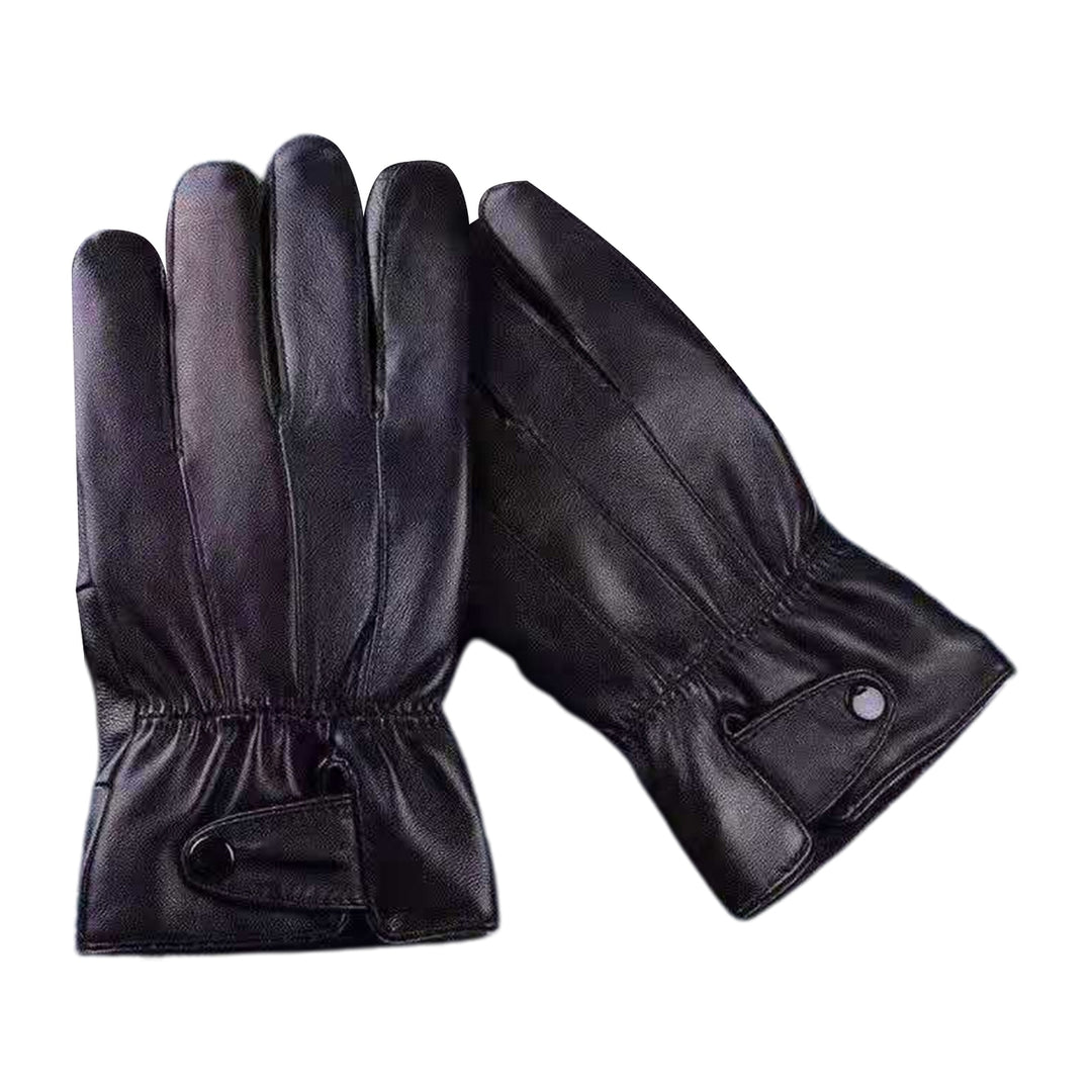 1 Pair Men Women Gloves Thicken Plush Lining Non-slip Solid Color Winter Faux Leather Full Finger Gloves Riding Supplies Image 4