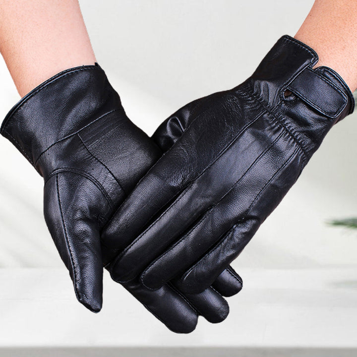 1 Pair Men Women Gloves Thicken Plush Lining Non-slip Solid Color Winter Faux Leather Full Finger Gloves Riding Supplies Image 6