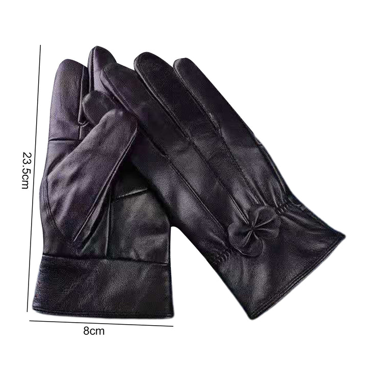 1 Pair Men Women Gloves Thicken Plush Lining Non-slip Solid Color Winter Faux Leather Full Finger Gloves Riding Supplies Image 9