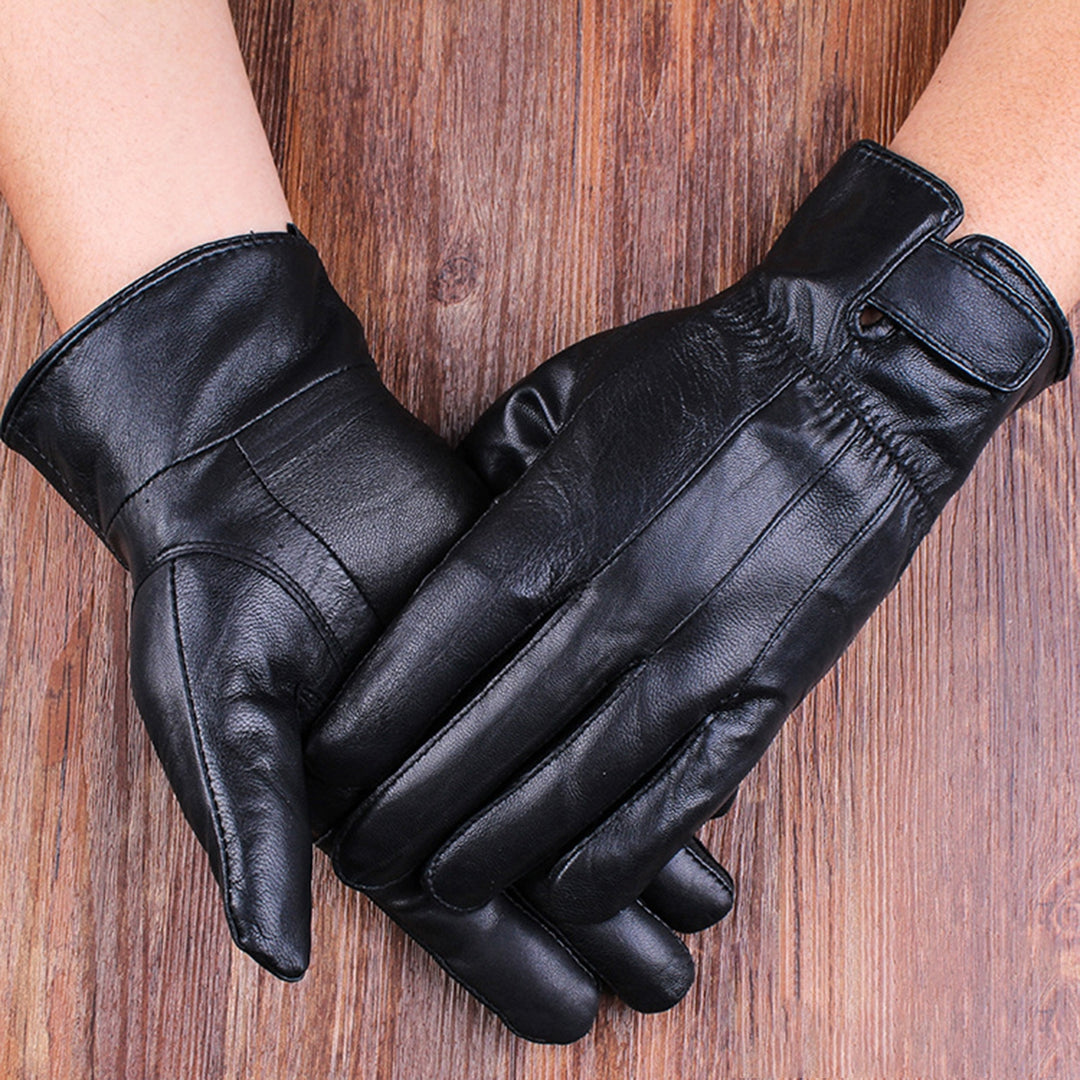 1 Pair Men Women Gloves Thicken Plush Lining Non-slip Solid Color Winter Faux Leather Full Finger Gloves Riding Supplies Image 11