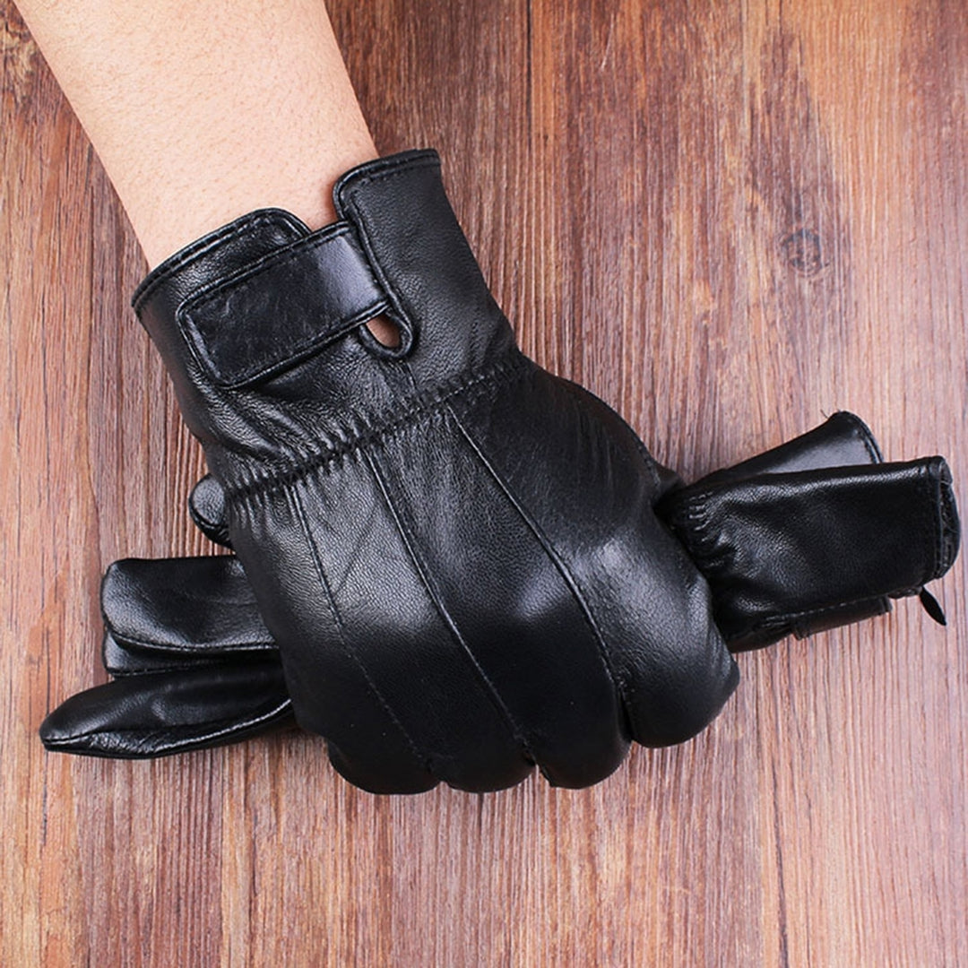1 Pair Men Women Gloves Thicken Plush Lining Non-slip Solid Color Winter Faux Leather Full Finger Gloves Riding Supplies Image 12