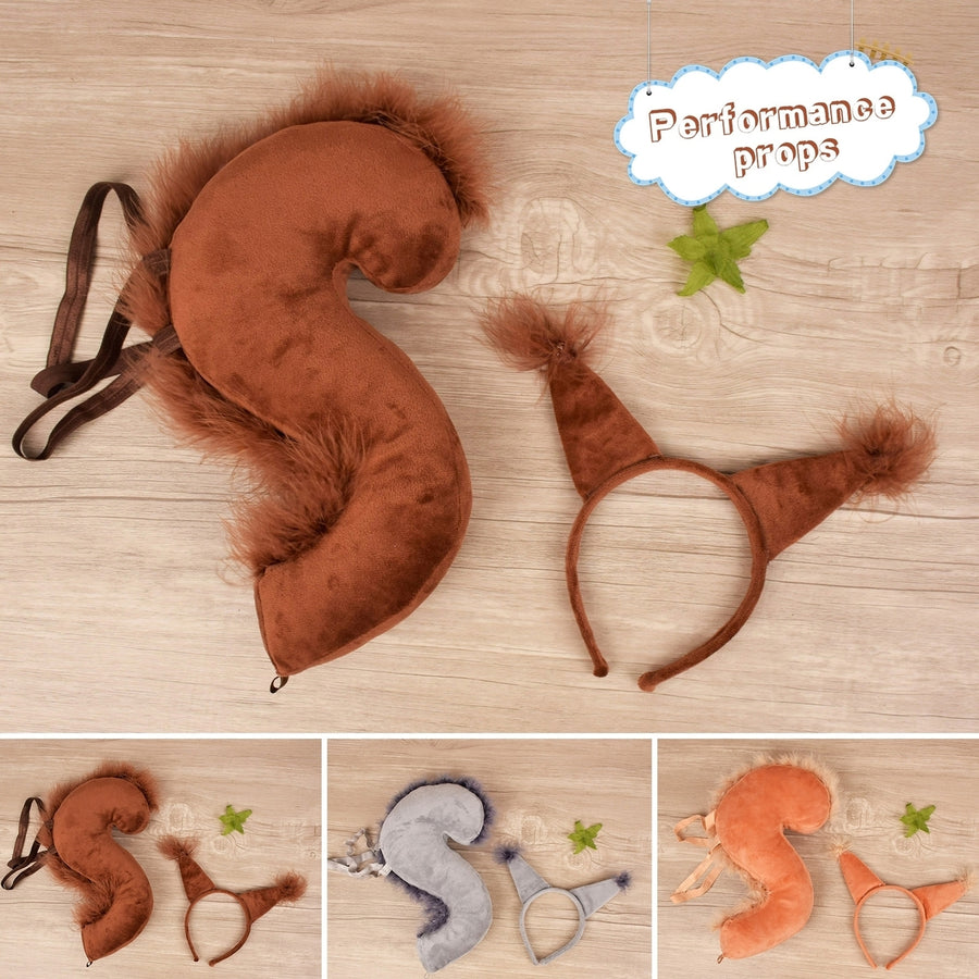1 Set Squirrel Headband Tail Lovely Funny Headpiece Long Tail Performance Props Cross-dressing Image 1