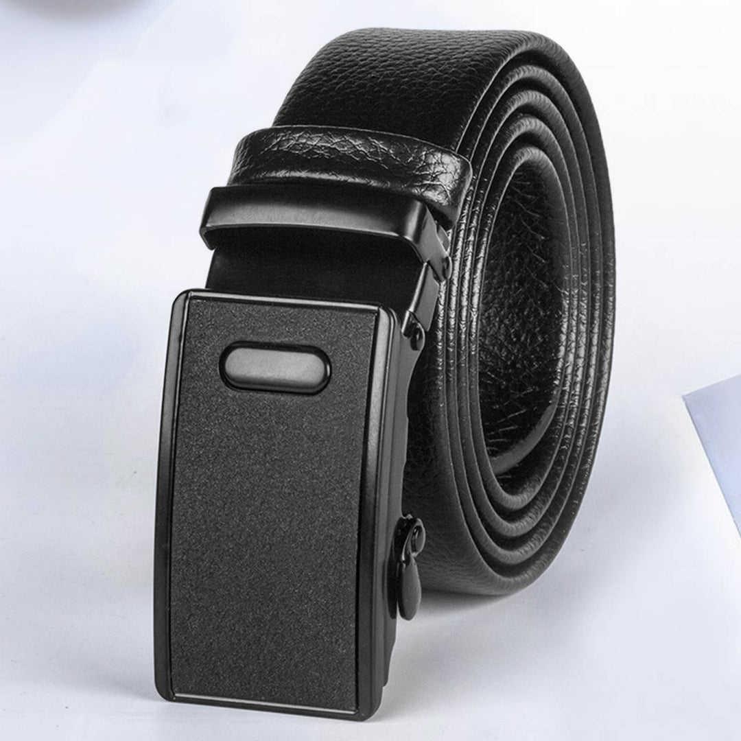 Men Belt Solid Color Automatic Buckle Matte Anti Scratch Faux Leather Single Circle Adjustable Business Belt Clothes Image 8