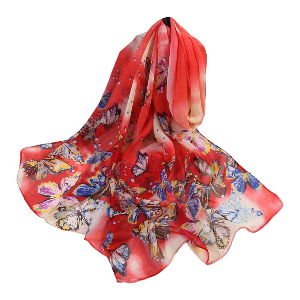 Chiffon Shawl Decorative Breathable Dress Up Ultra Thin Long Soft Butterfly Print Scarf Casual Accessories Image 2