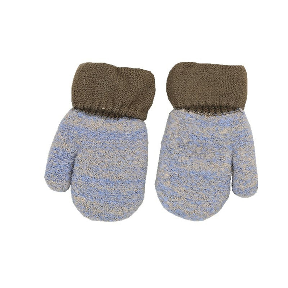 1 Pair Thickened Fleece Lining Winter Gloves with Anti-lost Rope Patchwork Color Baby Double Layer Knitting Mittens Image 2