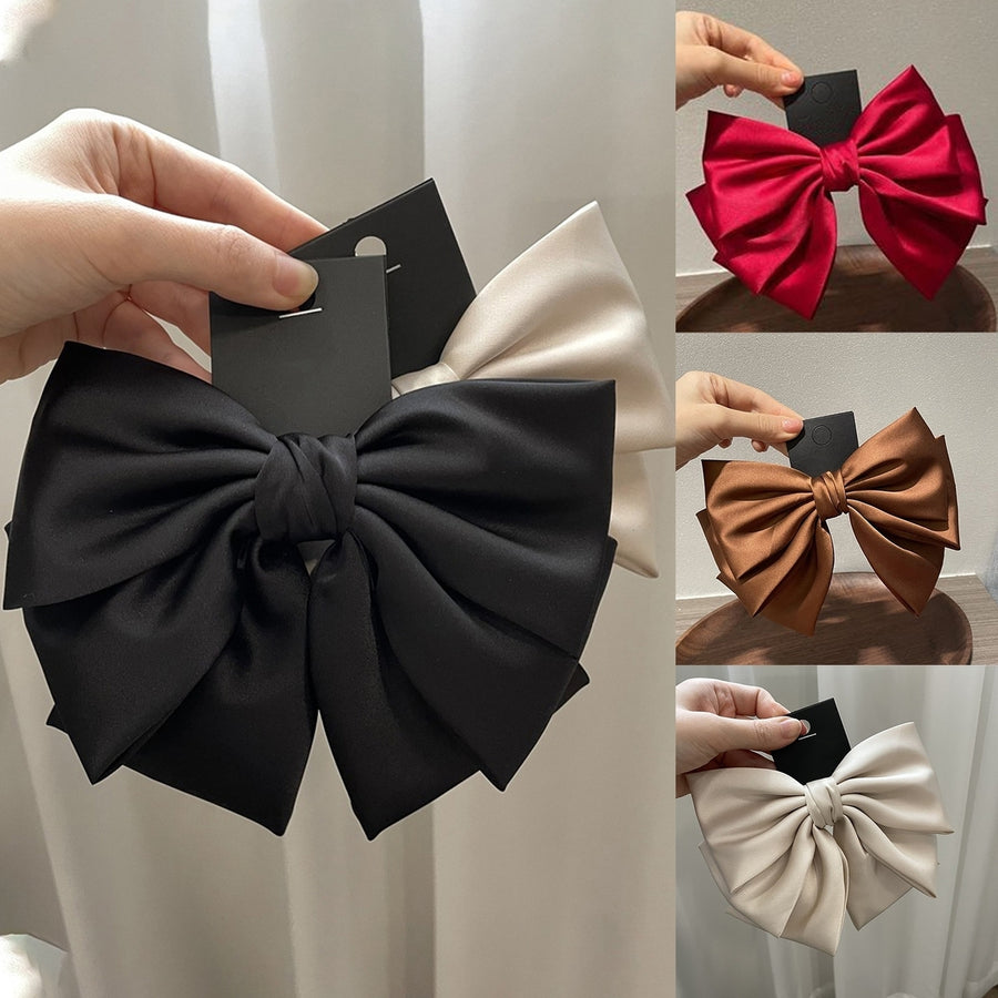 Hair Barrette Three-layered Big Bow-knot Princess Style Headgear Non-Slip Hair Decoration Solid Color Exquisite Image 1