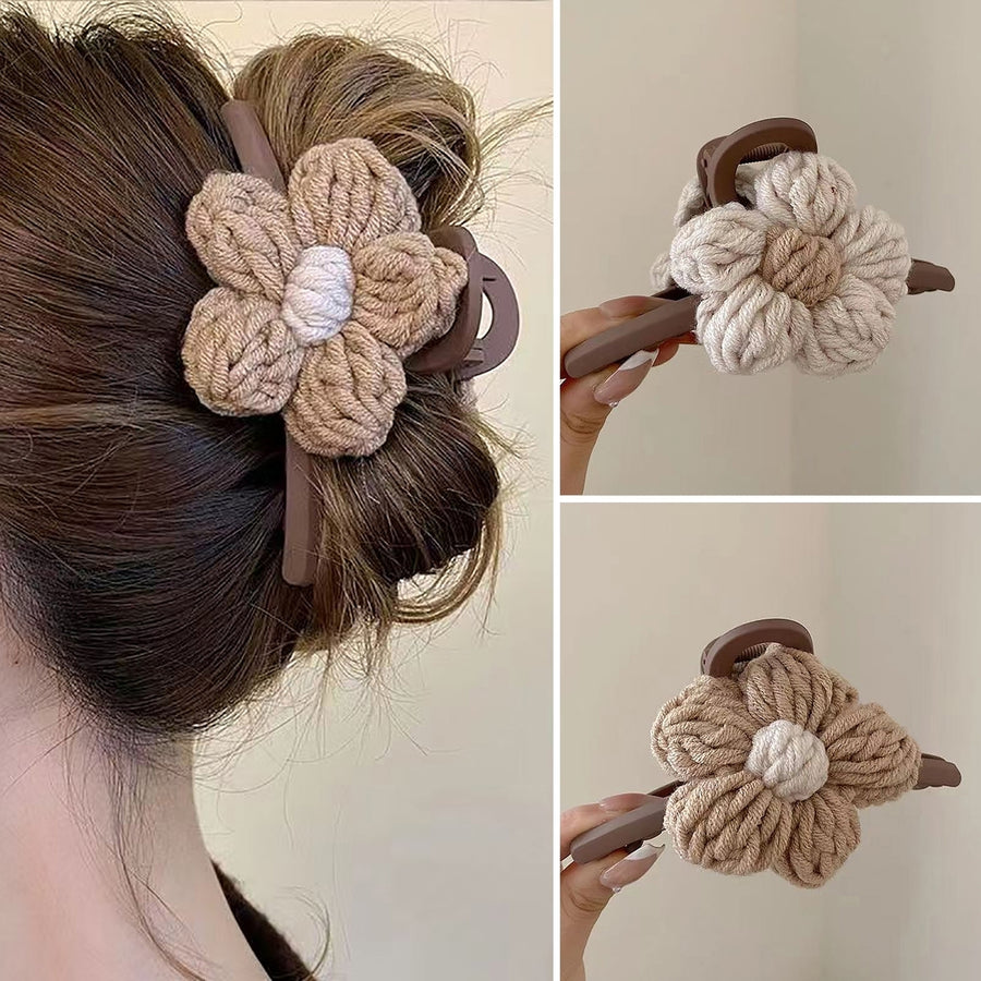 Hair Grip Strong Claw Non-slip Flower Design Contrast Color High-end Hair-fixed Decorative Strong Claw Ponytail Claw Image 1