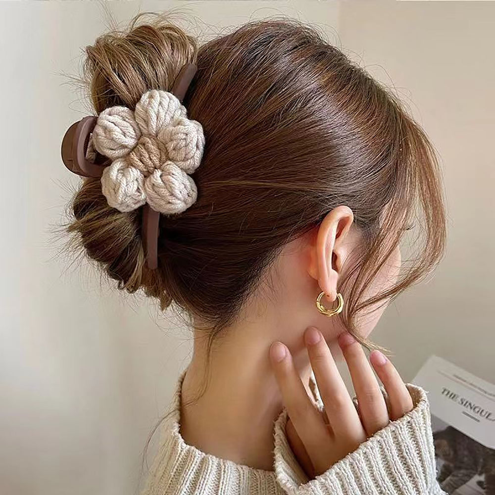 Hair Grip Strong Claw Non-slip Flower Design Contrast Color High-end Hair-fixed Decorative Strong Claw Ponytail Claw Image 2