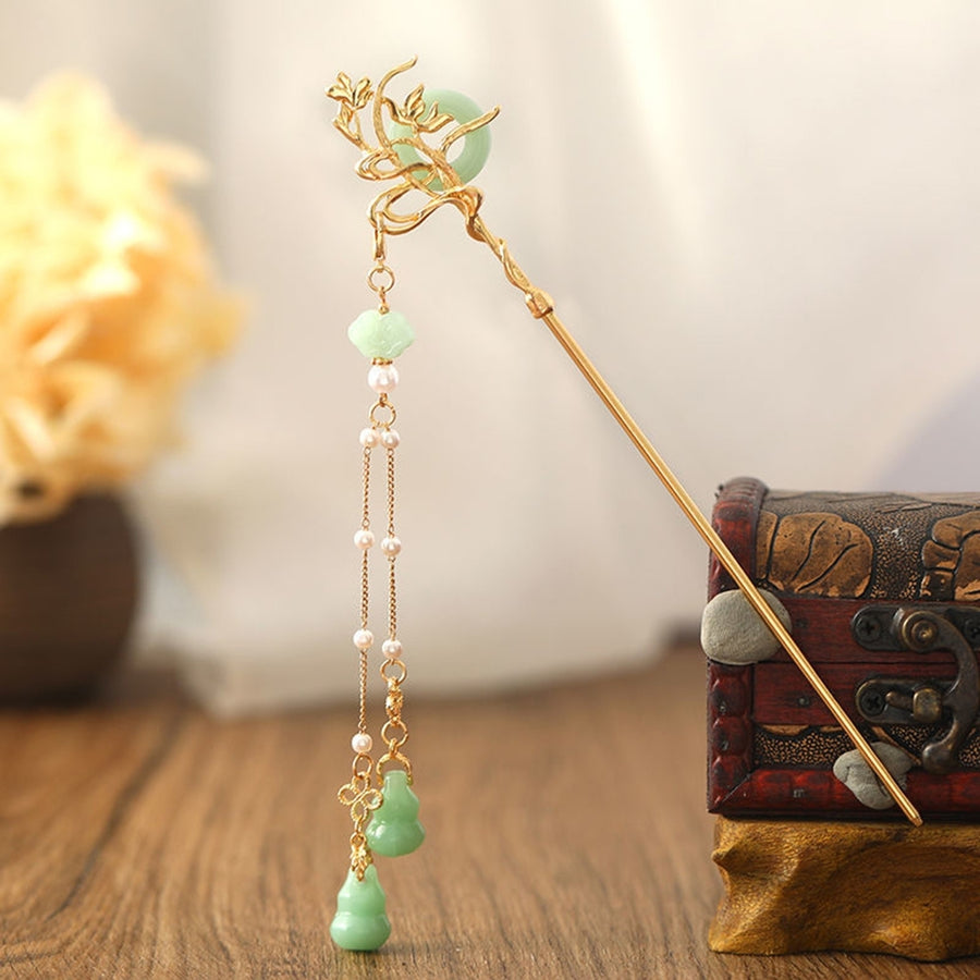 Bird Shape Faux Pearls Decor Tassel Hair Stick Ancient Style Hairpin Gourd Pendant Hair Fork Costume Accessories Image 1